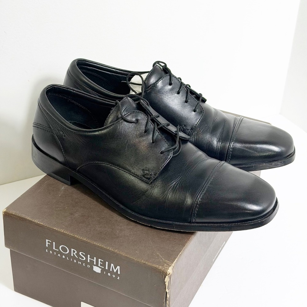 Florsheim Welles Dress Shoes Mens 12 D Black Leather Cap Toe Oxfords 18358-01